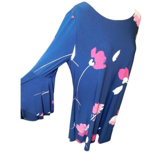 RAlph Lauren Size 16 Navy Blue Multi Flared Sleeve STRETCH Dress - Picture 2 of 3